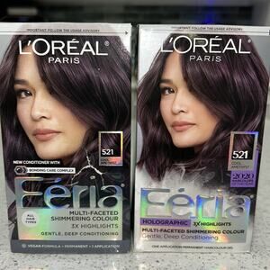 2 L'Oréal Feria Hair Color #521 Cool Amethyst-Lot Two Boxes-Iridescent Brown-New
